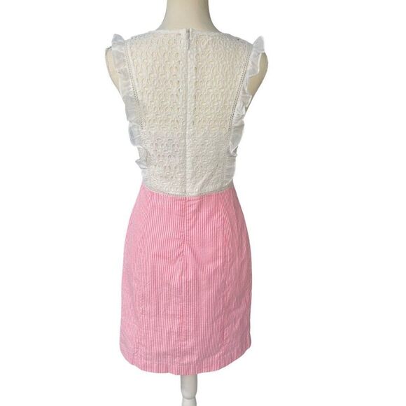 Lilly Pulitzer Maya Seersucker Ruffle Sleeve Eyelet Bodice Pink Striped Size 6 - Picture 3 of 9